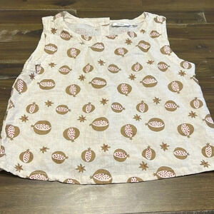 Lagenlook Max Cotton Flex Blend Top Printed Pomegranate Red Button Back